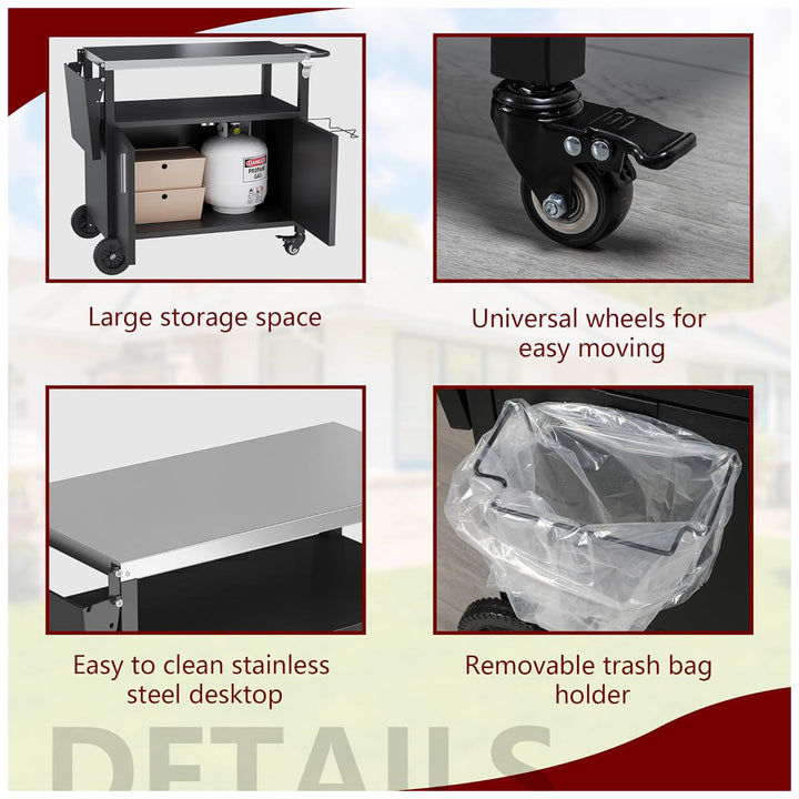 Vongrasig Grill Cart w/Storage, Rolling BBQ Bar Table Stand, Black(For Parts)