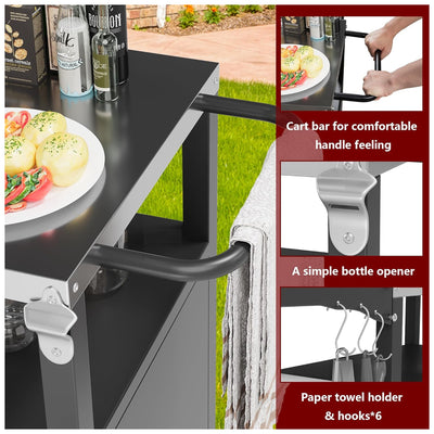 Vongrasig Grill Cart with Storage, Rolling BBQ Bar Table Stand, Black (Used) - VMInnovations
