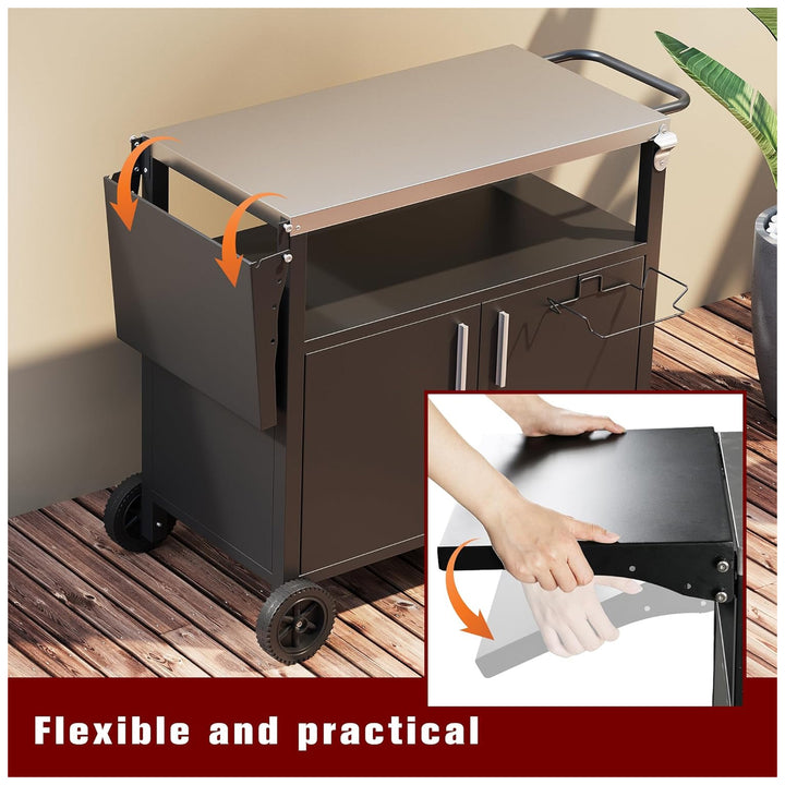 Vongrasig Grill Cart with Storage, Rolling BBQ Bar Table Stand, Black(Open Box)