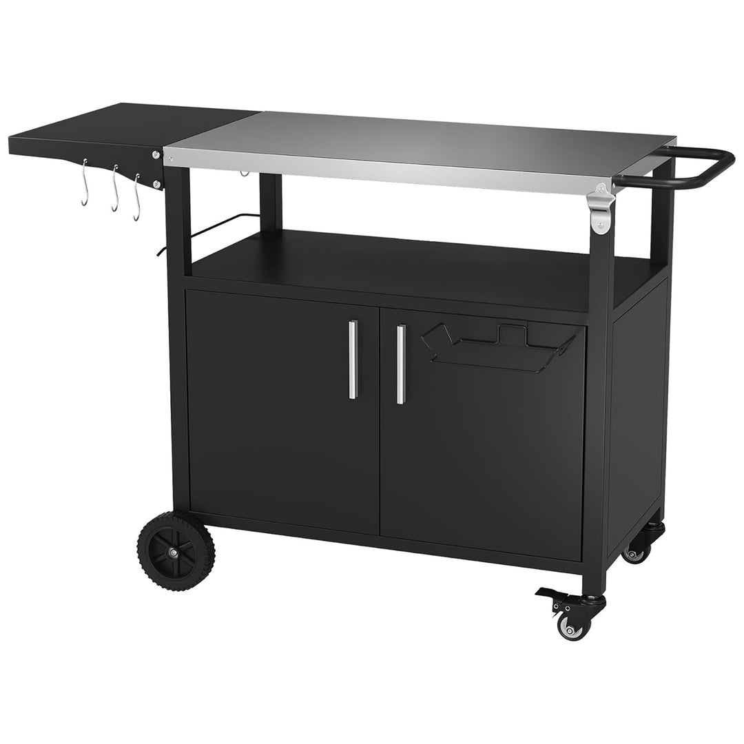 Vongrasig Grill Cart with Storage, Rolling BBQ Bar Table Stand, Black(Open Box)