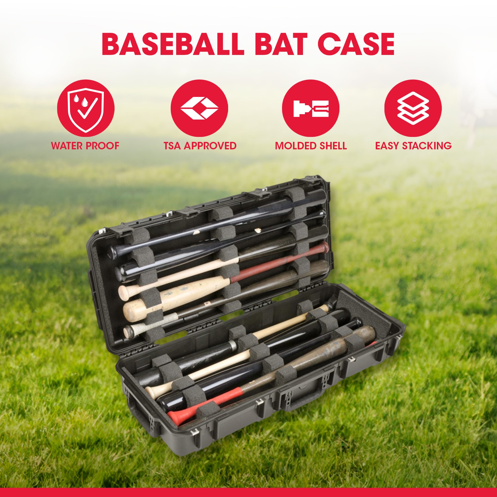 SKB iSeries Durable Baseball Bat Case for 10 Bats, Weatherproof, Secure Locks - VMInnovations