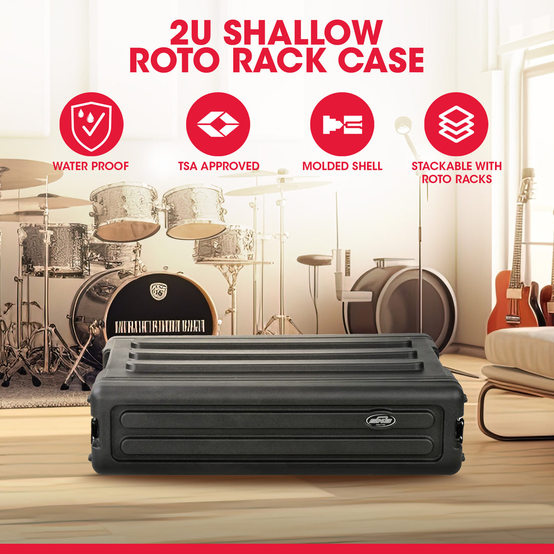 SKB 2U Shallow Roto Rack Case Gear Protector, Stackable, Waterproof, Black
