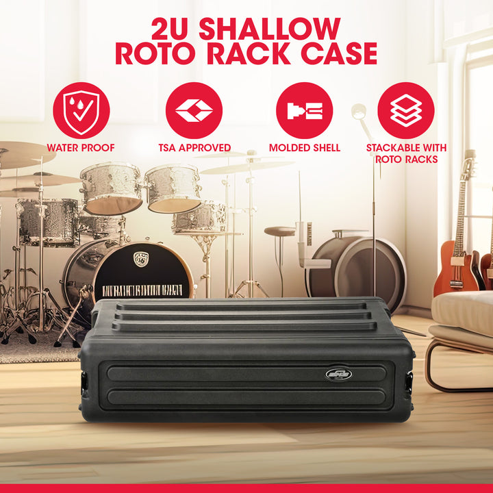 SKB 2U Shallow Roto Rack Case Gear Protector, Stackable, Waterproof, Black