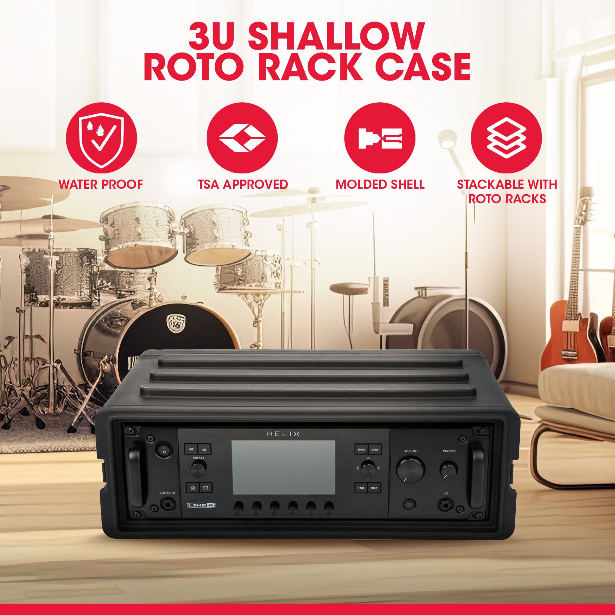 SKB 3U Shallow Roto Rack Case Gear Protector, Stackable, Waterproof(Open Box) - VMInnovations