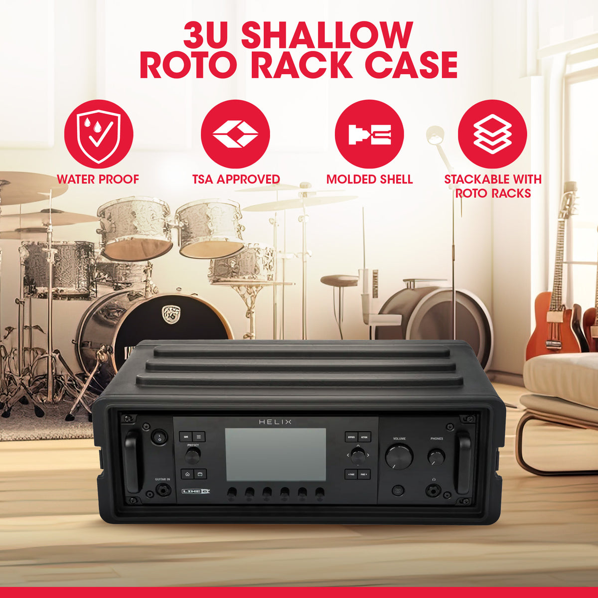 SKB 3U Shallow Roto Rack Case Gear Protector, Stackable, Waterproof(Open Box) - VMInnovations