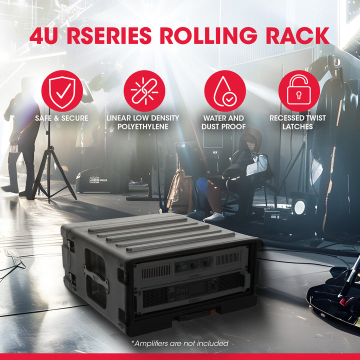 SKB 4U rSeries Rolling Rack Integrated Back Wheels 1-Touch Pull Handle(Open Box)