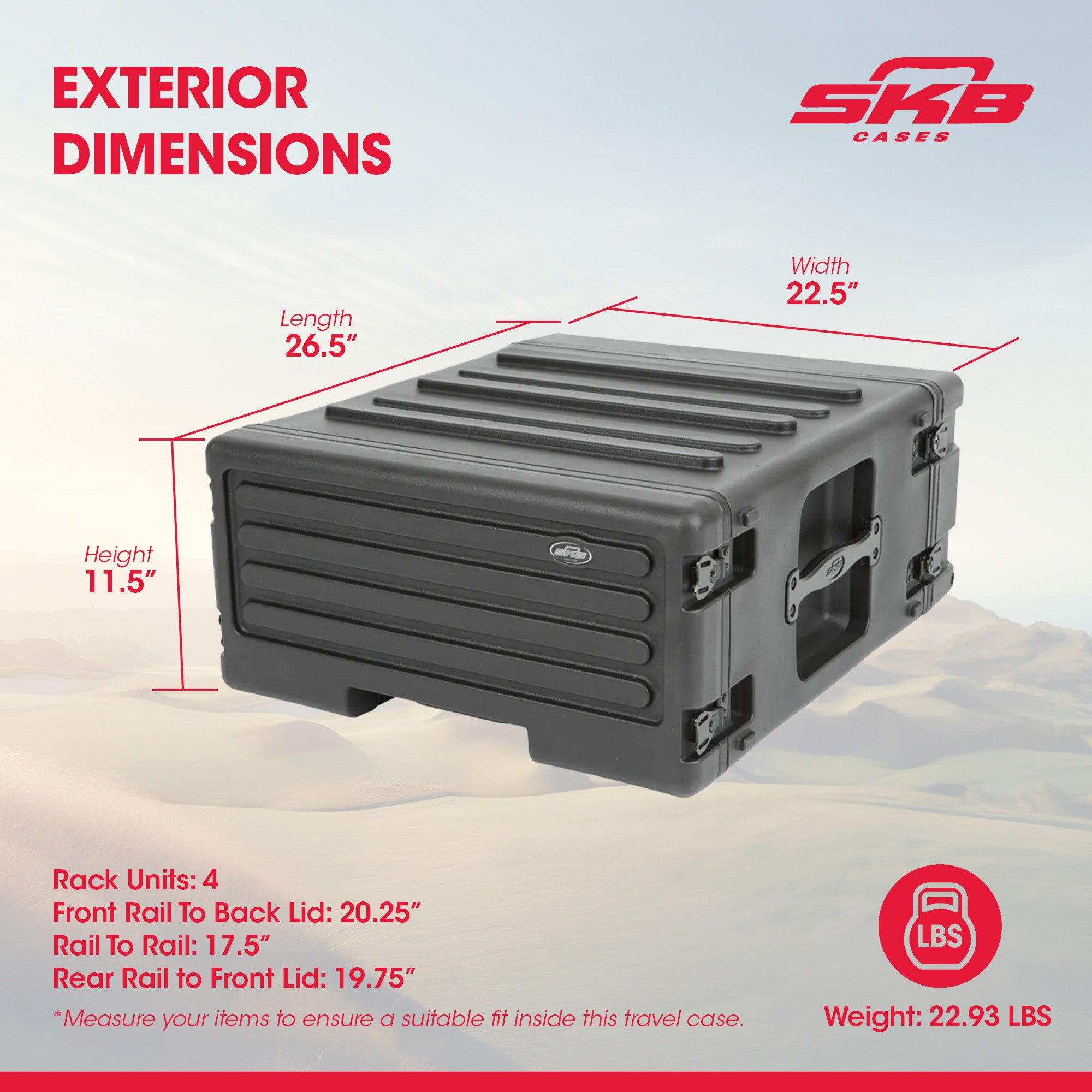 SKB 4U rSeries Rolling Rack Integrated Back Wheels 1-Touch Pull Handle(Open Box)