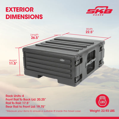 SKB 4U rSeries Rolling Rack Integrated Back Wheels 1-Touch Pull Handle(Open Box)