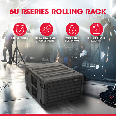 SKB 6U rSeries Rolling Rack with Integrated Back Wheels and 1-Touch Pull Handle - VMInnovations