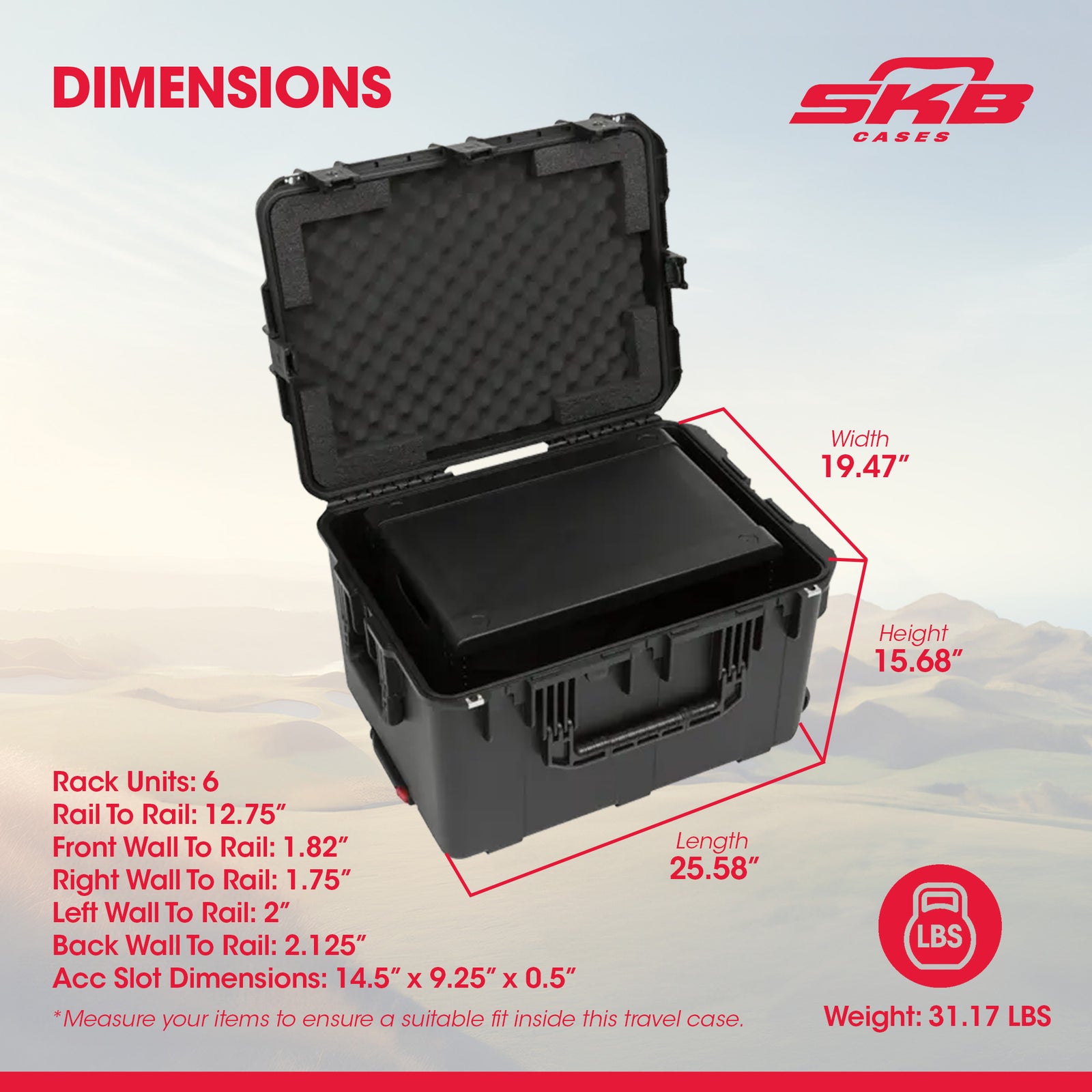 SKB 6U iSeries 13" Injection Molded Fly Rack with Built-In Wheels and Handle - VMInnovations