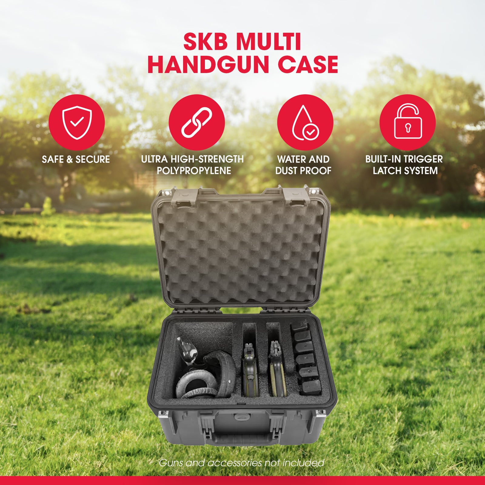 SKB Multi Hand Gun Case, 2 Gun Capacity, Custom Foam Interior, Waterproof, Black - VMInnovations