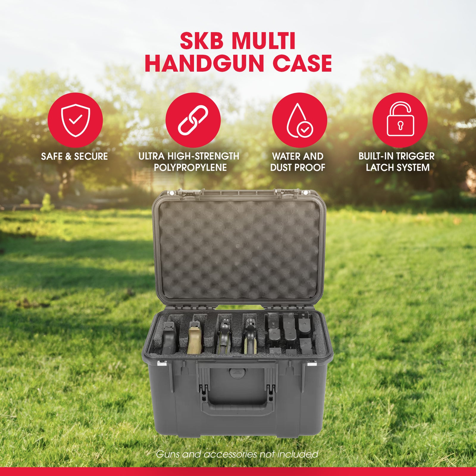 SKB Multi Hand Gun Case, 5 Gun Capacity, Custom Foam Interior, Waterproof, Black - VMInnovations