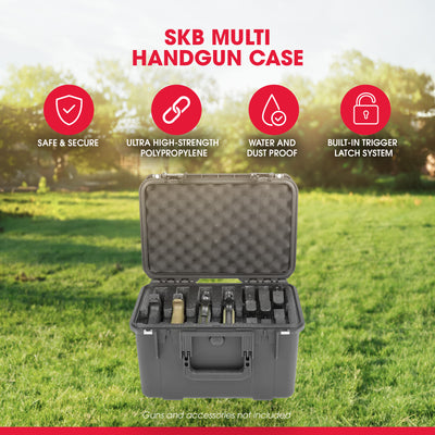 SKB Multi Hand Gun Case, 5 Gun Capacity, Custom Foam Interior, Waterproof, Black - VMInnovations