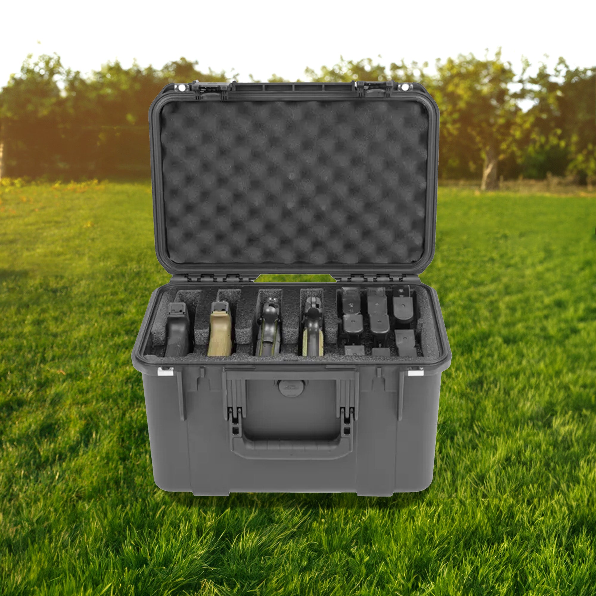 SKB Multi Hand Gun Case, 5 Gun Capacity, Custom Foam Interior, Waterproof, Black - VMInnovations