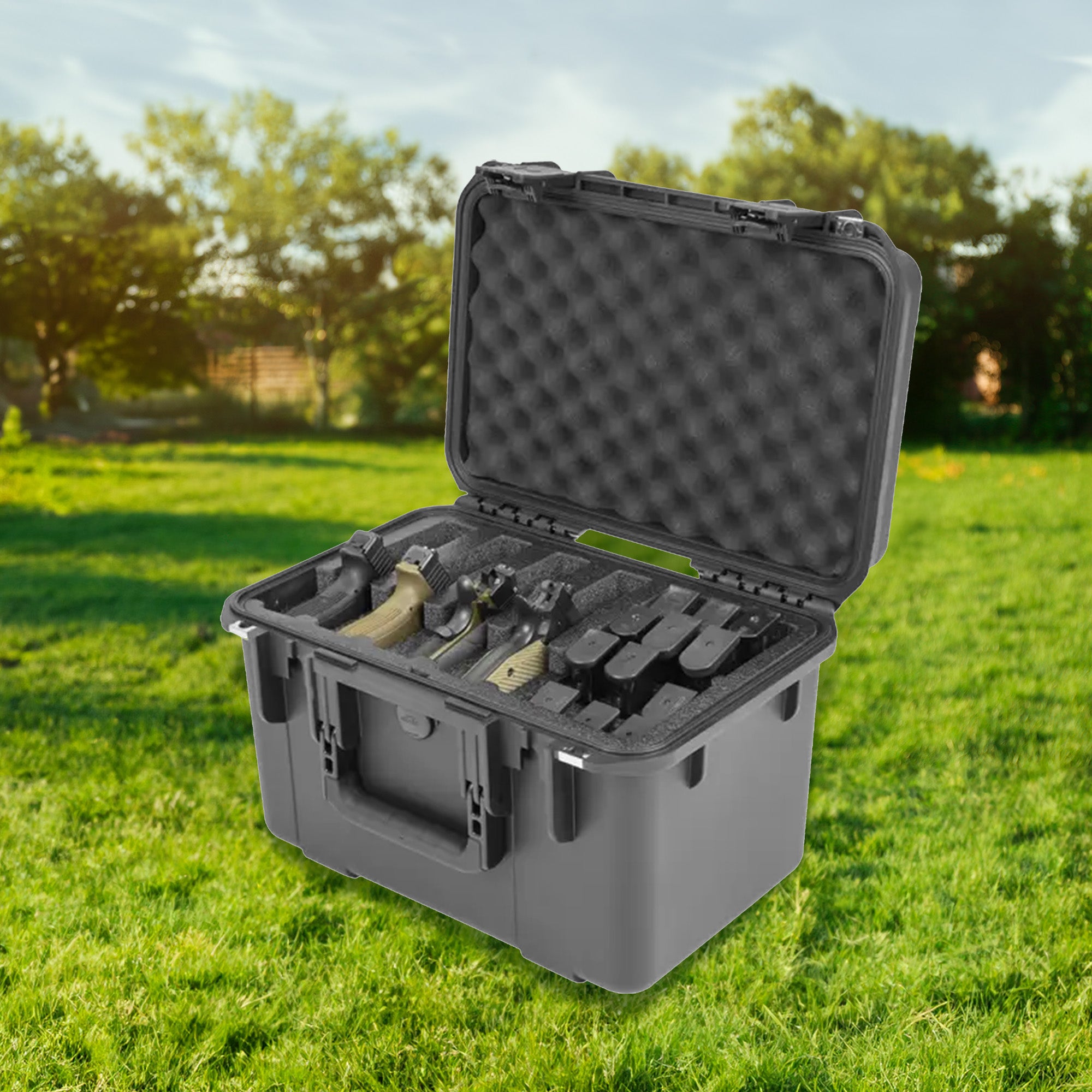 SKB Multi Hand Gun Case, 5 Gun Capacity, Custom Foam Interior, Waterproof, Black - VMInnovations