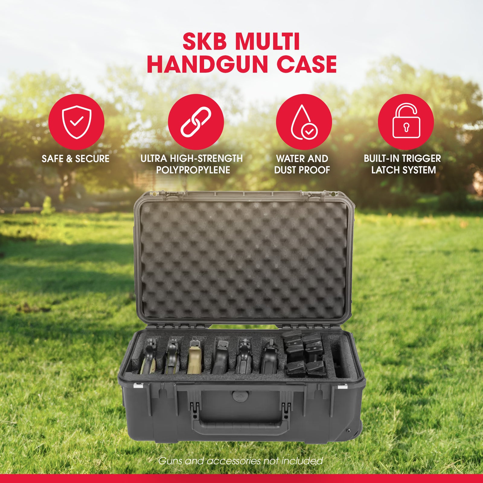 SKB Multi Hand Gun Case, 6 Gun Capacity, Custom Foam Interior, Waterproof, Black - VMInnovations