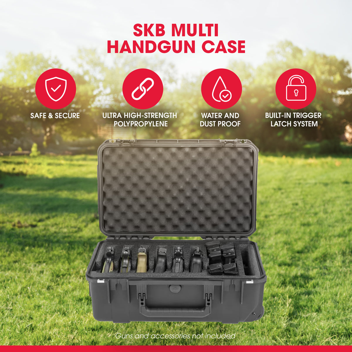 SKB Multi Hand Gun Case, 6 Gun Cap, Custom Foam Interior, Waterproof, (Open Box)