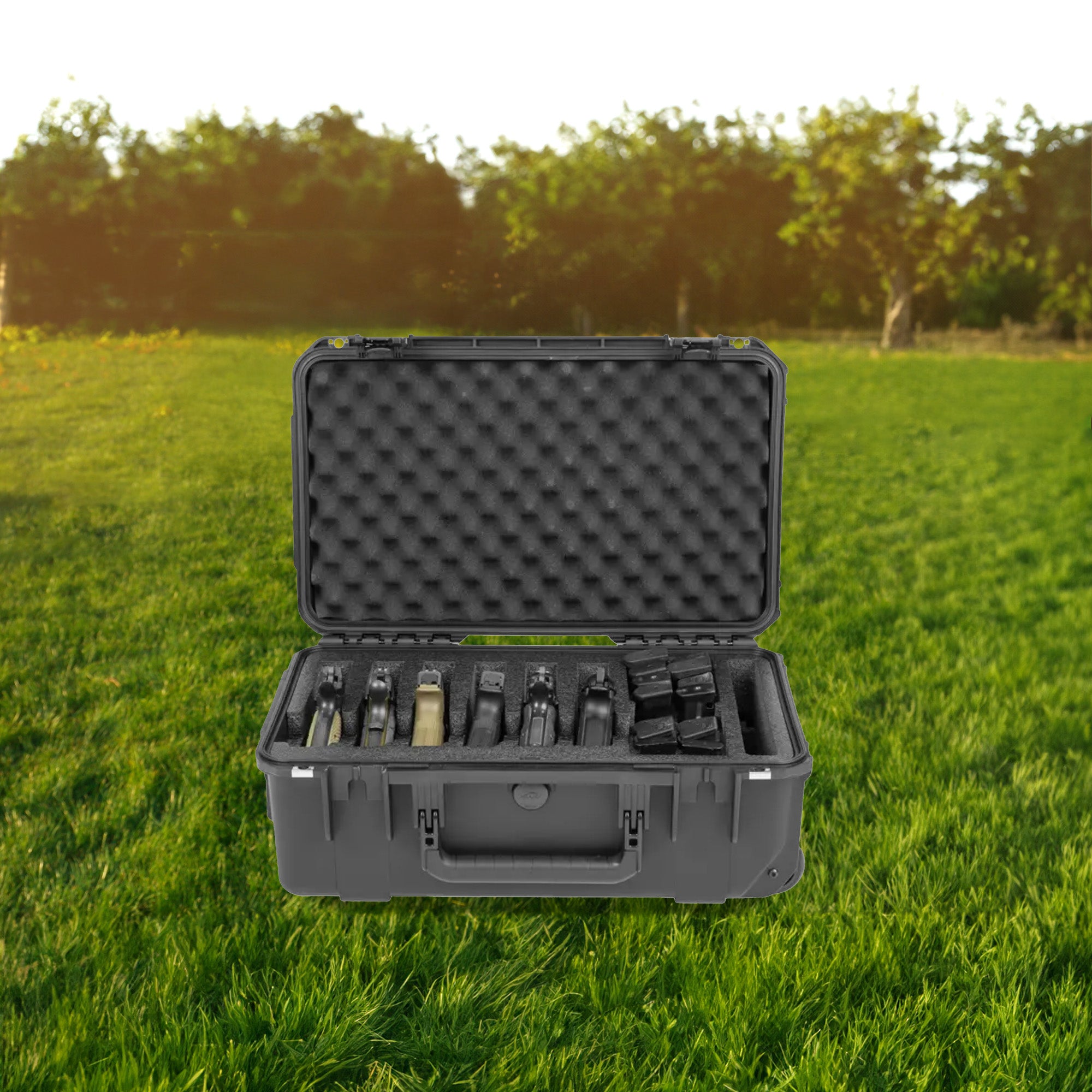 SKB Multi Hand Gun Case, 6 Gun Capacity, Custom Foam Interior, Waterproof, Black - VMInnovations