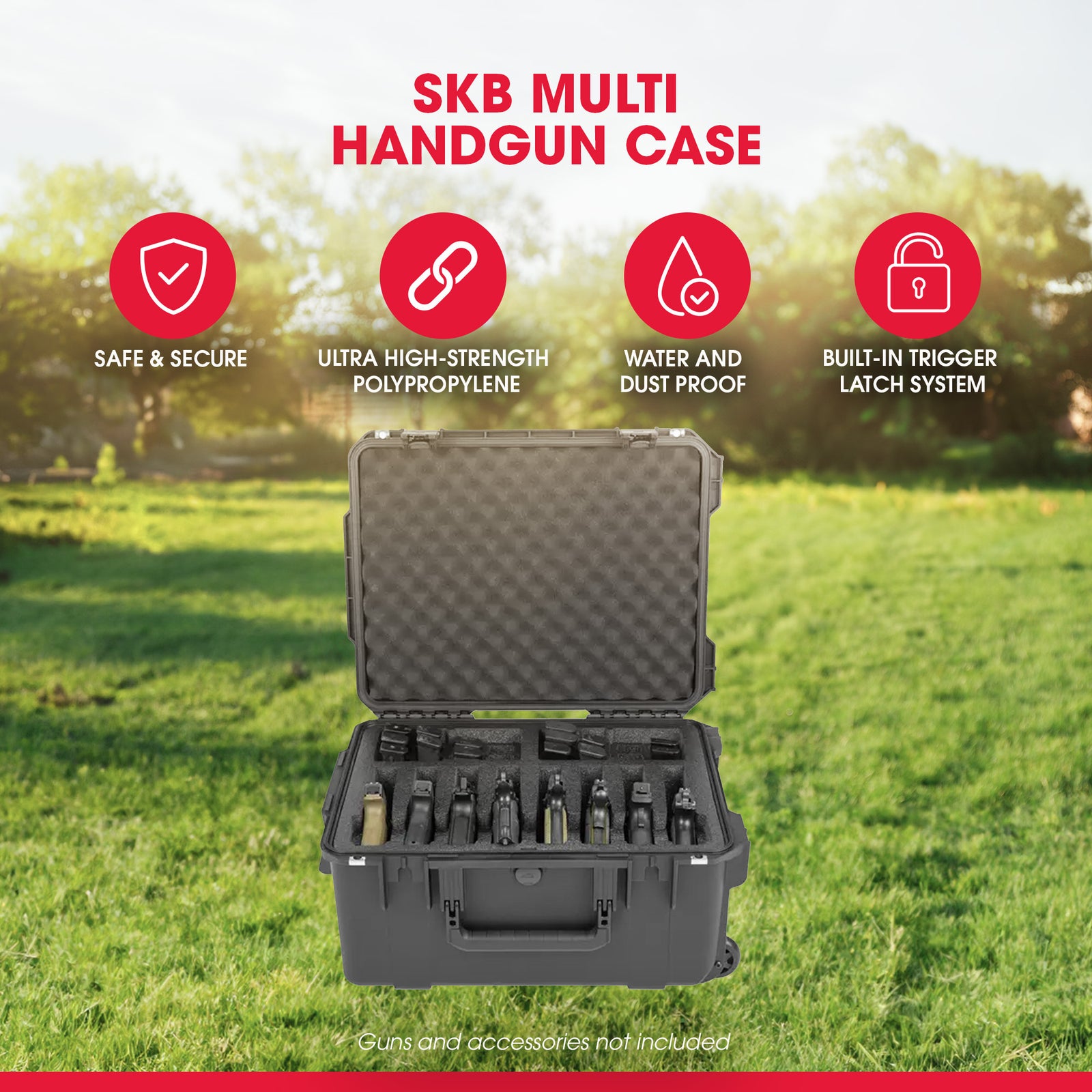 SKB Multi Hand Gun Case, 8 Gun Capacity, Custom Foam Interior, Waterproof, Black - VMInnovations