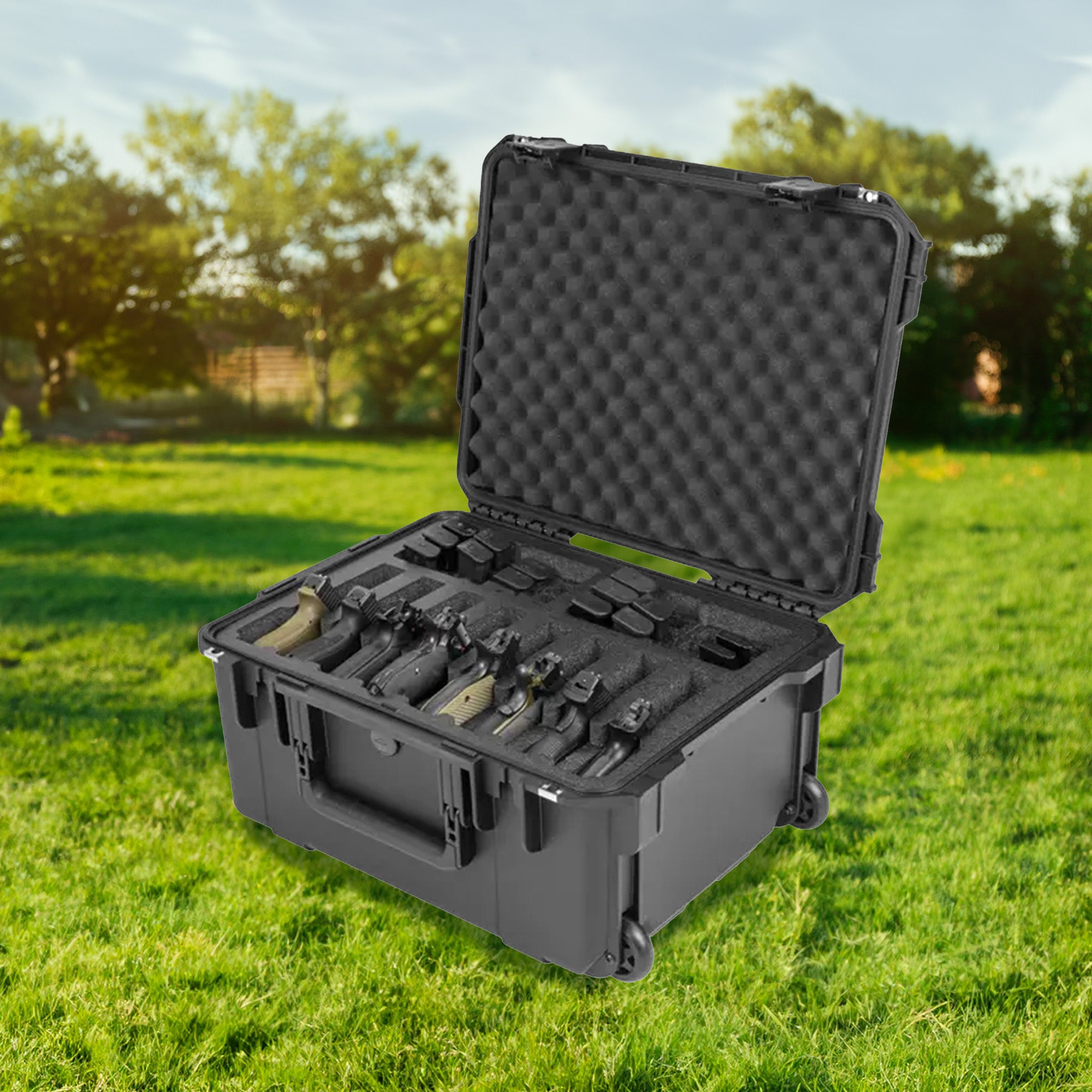 SKB Multi Hand Gun Case, 8 Gun Capacity, Custom Foam Interior, Waterproof, Black - VMInnovations