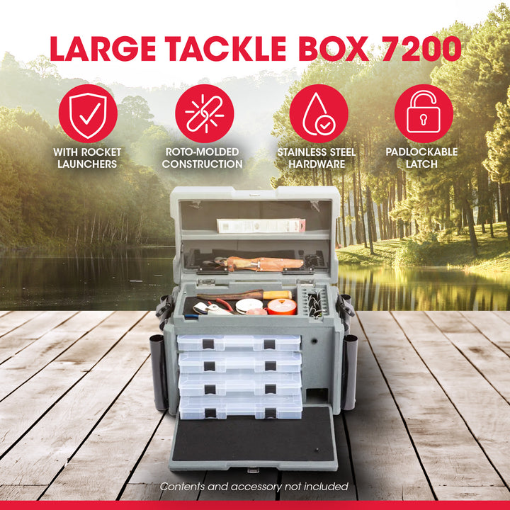 SKB Large Tackle Box, 4 Drawers with Dividers and 2 Soft Exterior Pockets, Gray