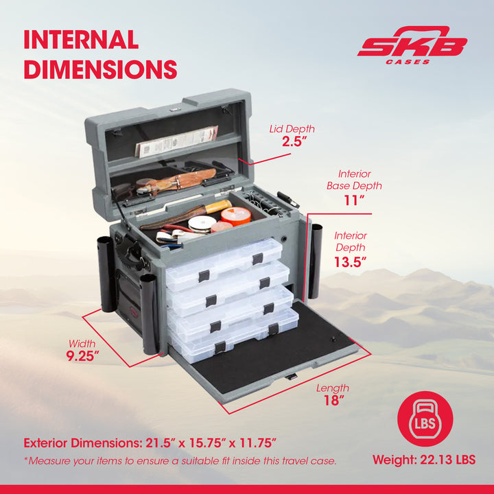 SKB Large Tackle Box, 4 Drawers with Dividers and 2 Soft Exterior Pockets, Gray