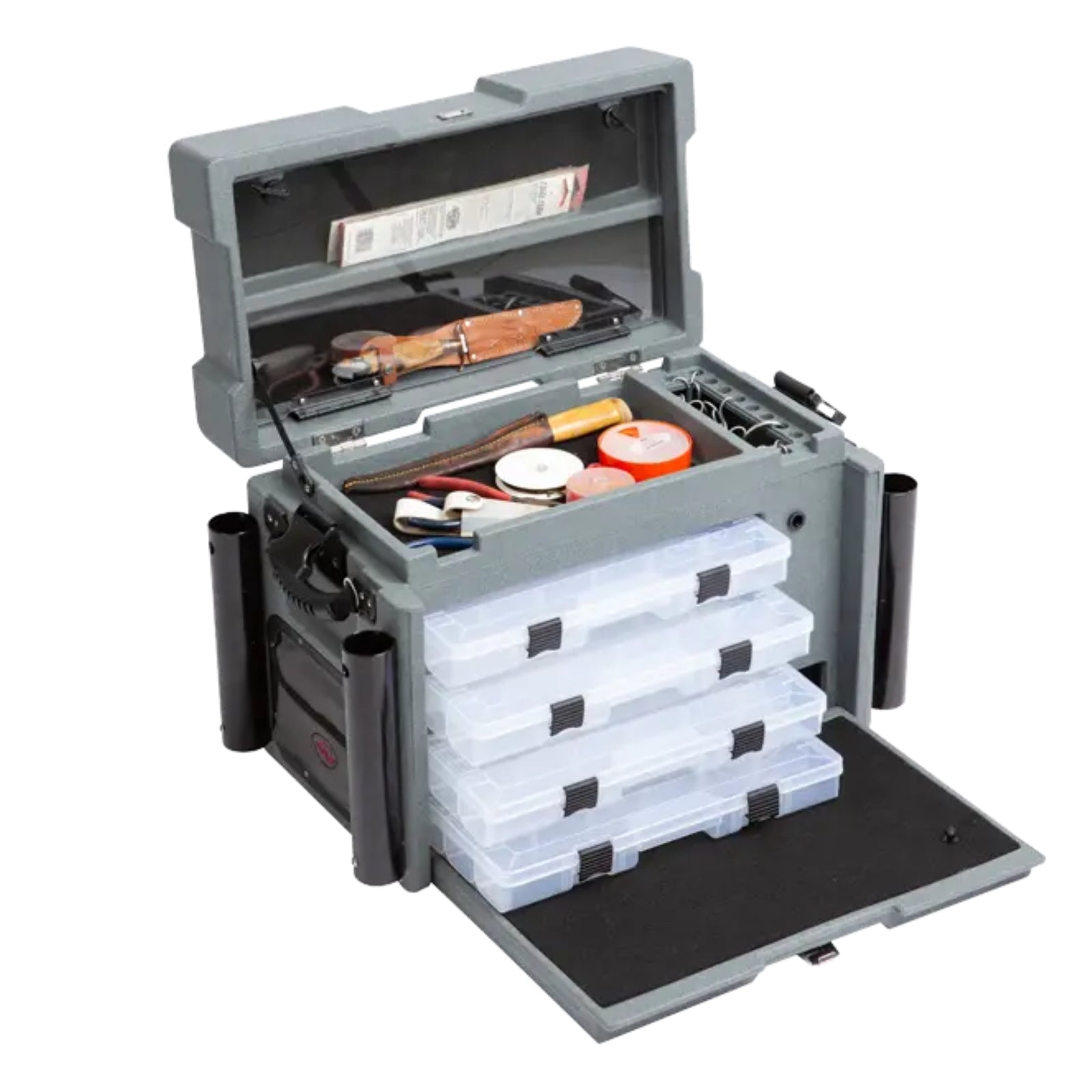 SKB Large Tackle Box, 4 Drawers with Dividers and 2 Soft Exterior Pockets, Gray - VMInnovations