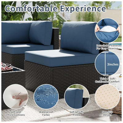 SUNLEI 5-Piece Patio Furniture Set, Black Rattan Sofa with Table (For Parts)