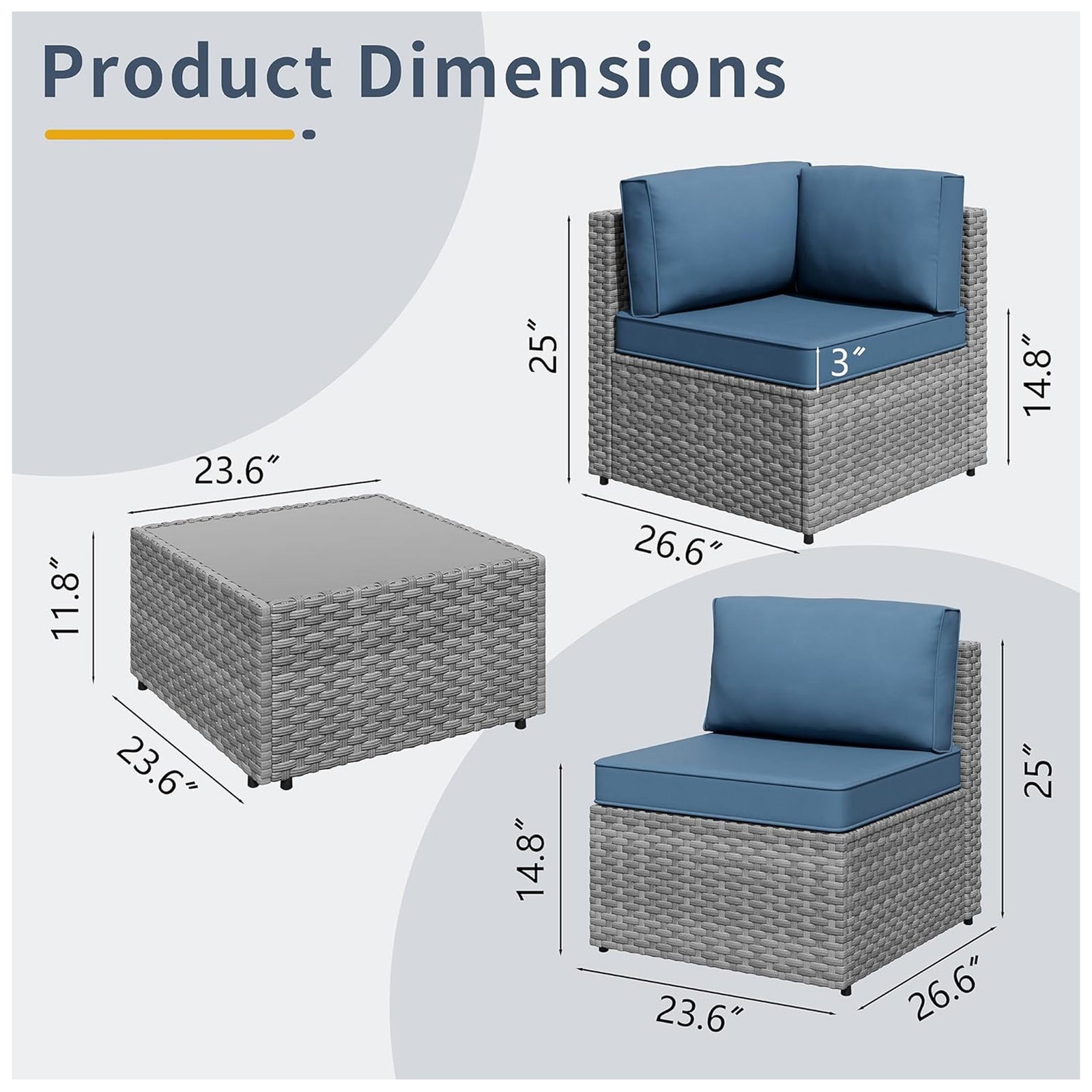 SUNLEI 5pc Patio Set, Silver Rattan Sofa w/Table, Aegean Blue(For Parts) - VMInnovations