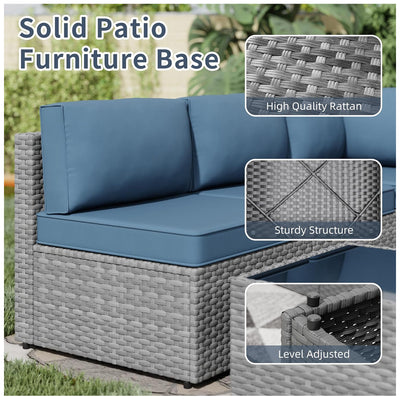 SUNLEI 5pc Patio Furniture Set, Silver Rattan Sofa with Table, Aegean Blue(Used) - VMInnovations