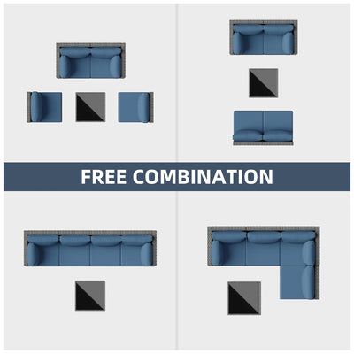 SUNLEI 5pc Patio Furniture Set, Silver Rattan Sofa with Table, Aegean Blue(Used) - VMInnovations