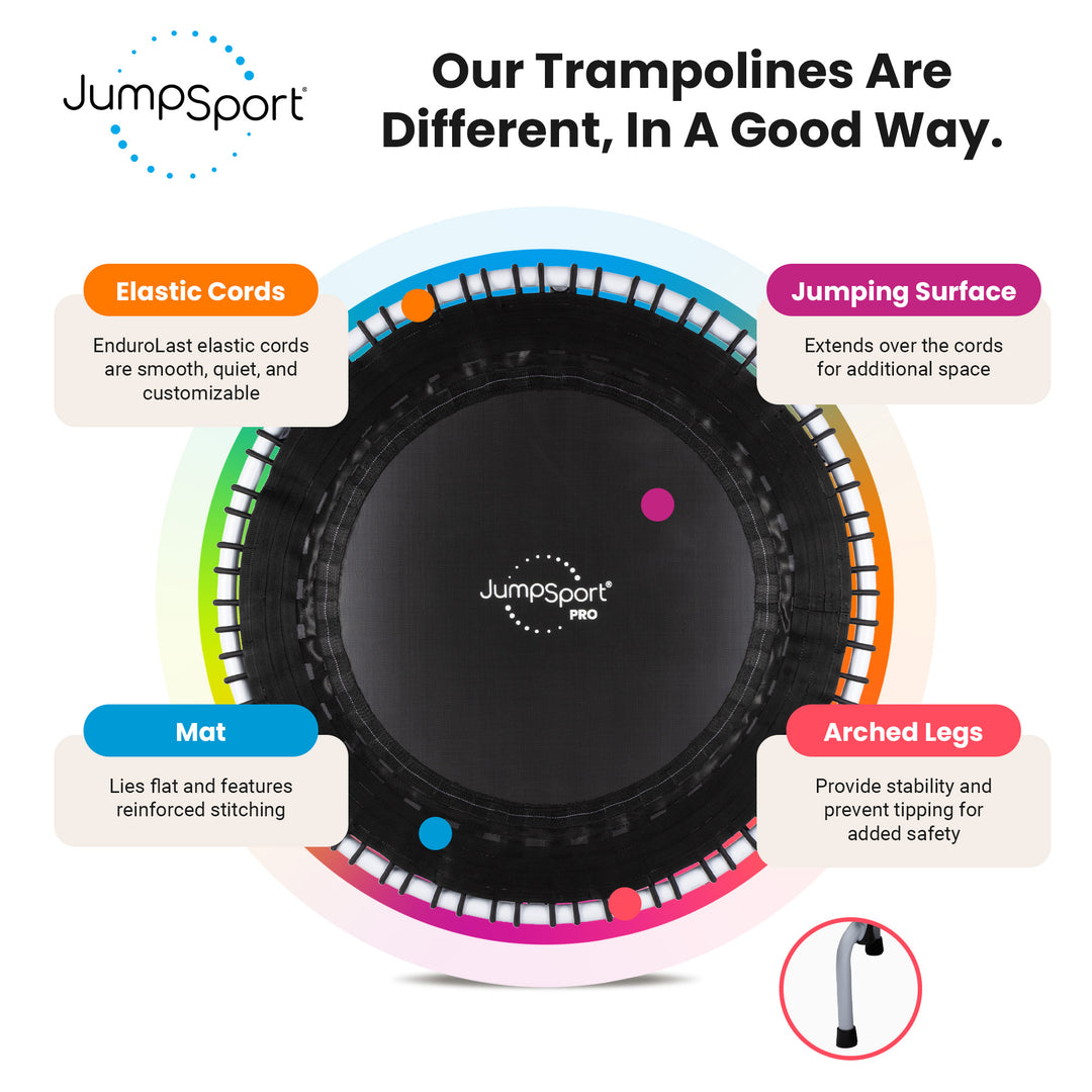 JumpSport 44 Inch PRO Workout Rebounder for Adults 44" Fitness Trampoline, Black