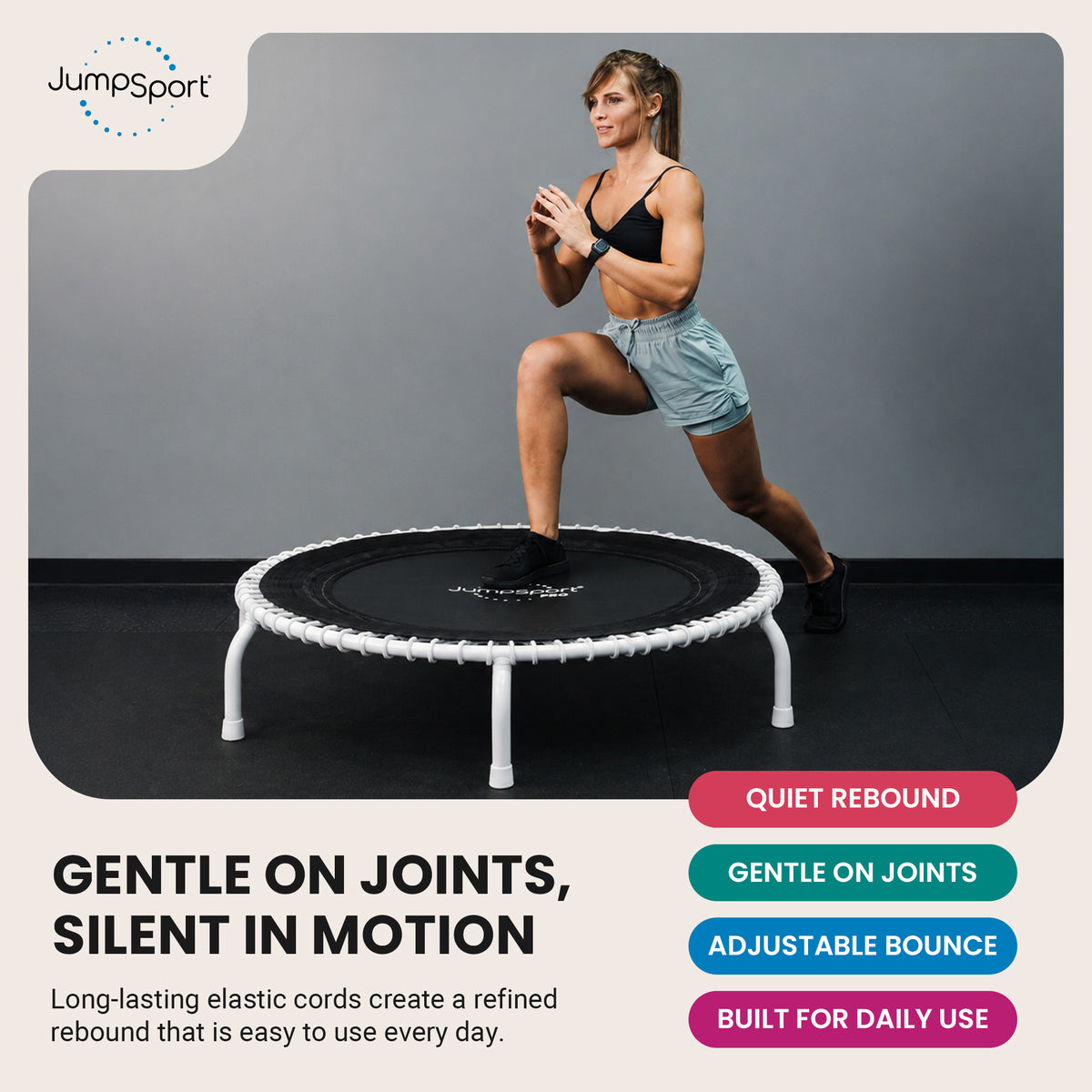 JumpSport 44 Inch PRO Workout Rebounder for Adults 44" Fitness Trampoline, Black