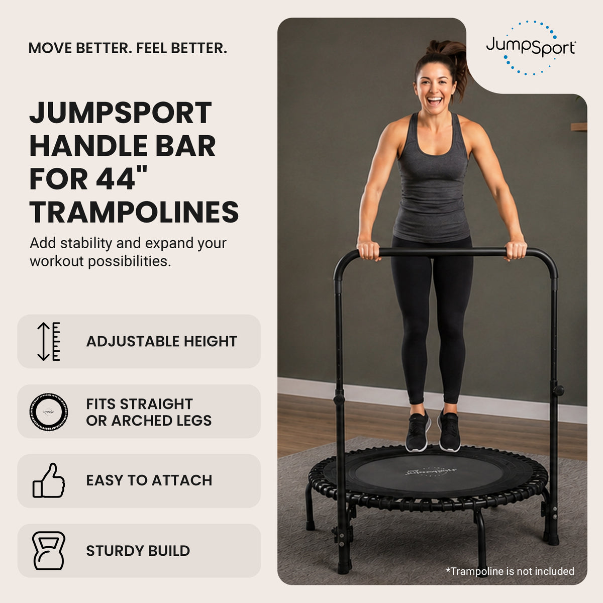 JumpSport Handle Bar for Arched Leg Fitness Trampolines, Trampoline Not Included