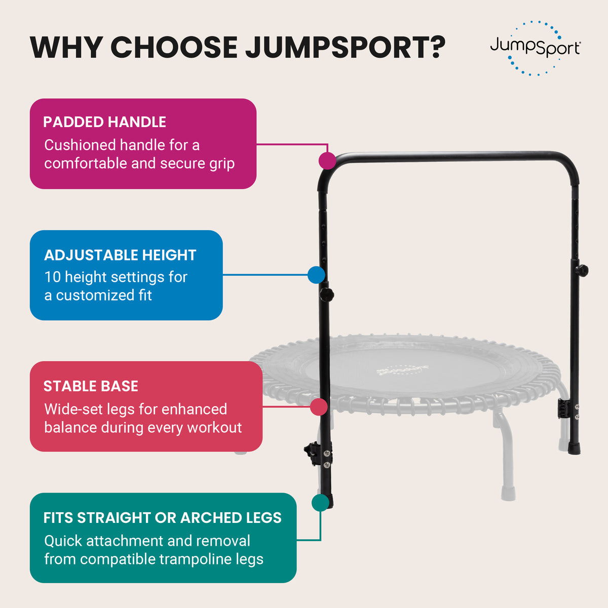 JumpSport Handle Bar for Arched Leg Fitness Trampolines, Trampoline Not Included