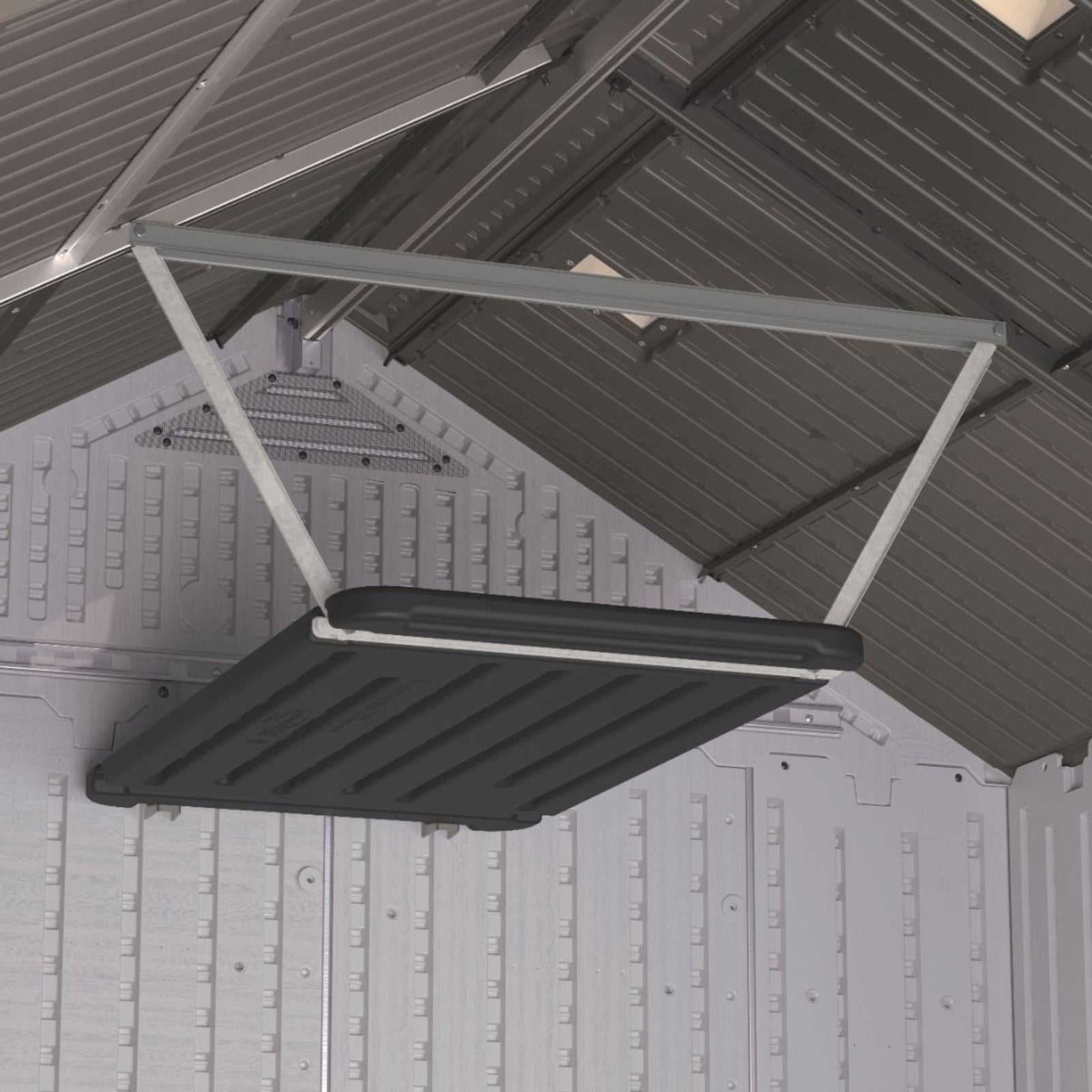 Suncast Vertical Shed Shelf Kit Space Saving Hanging Loft Outdoor Storage, Black - VMInnovations