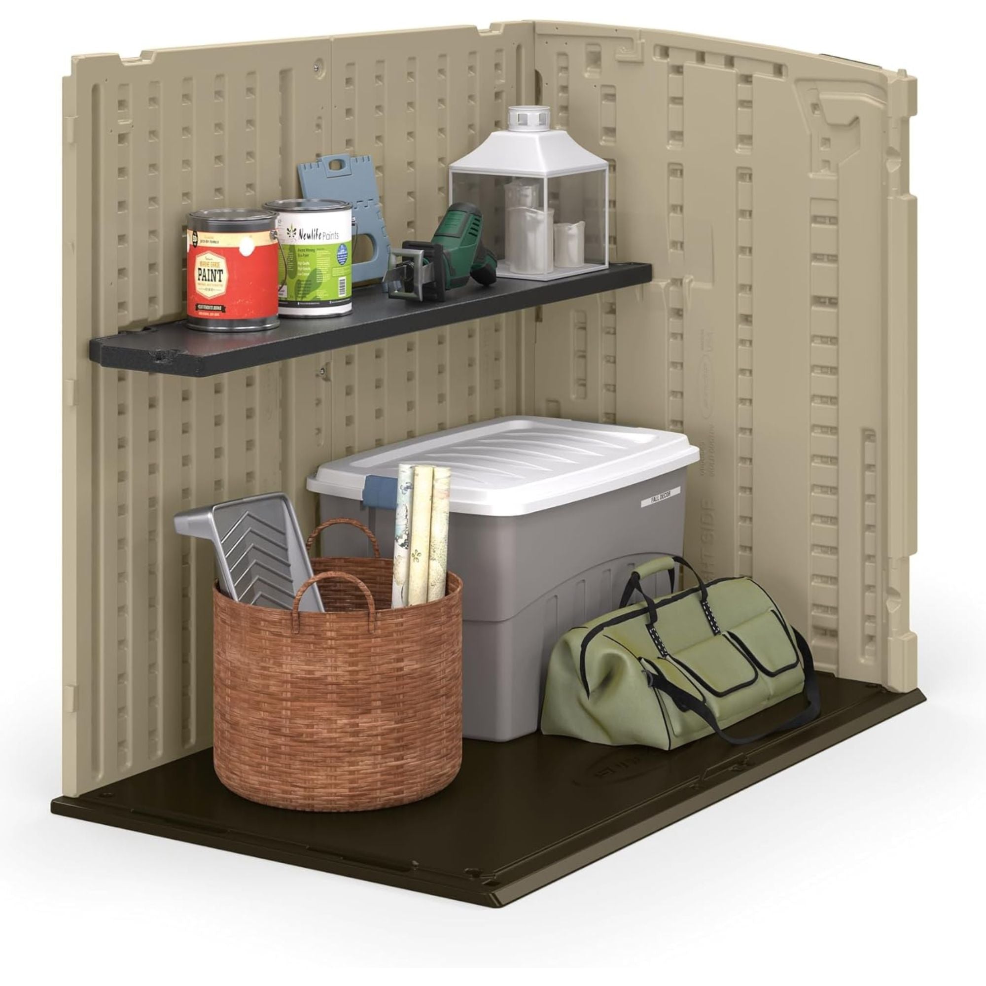 Suncast 6 Pack Horizontal Shed Shelf Space Saving Wall Outdoor Storage, Black