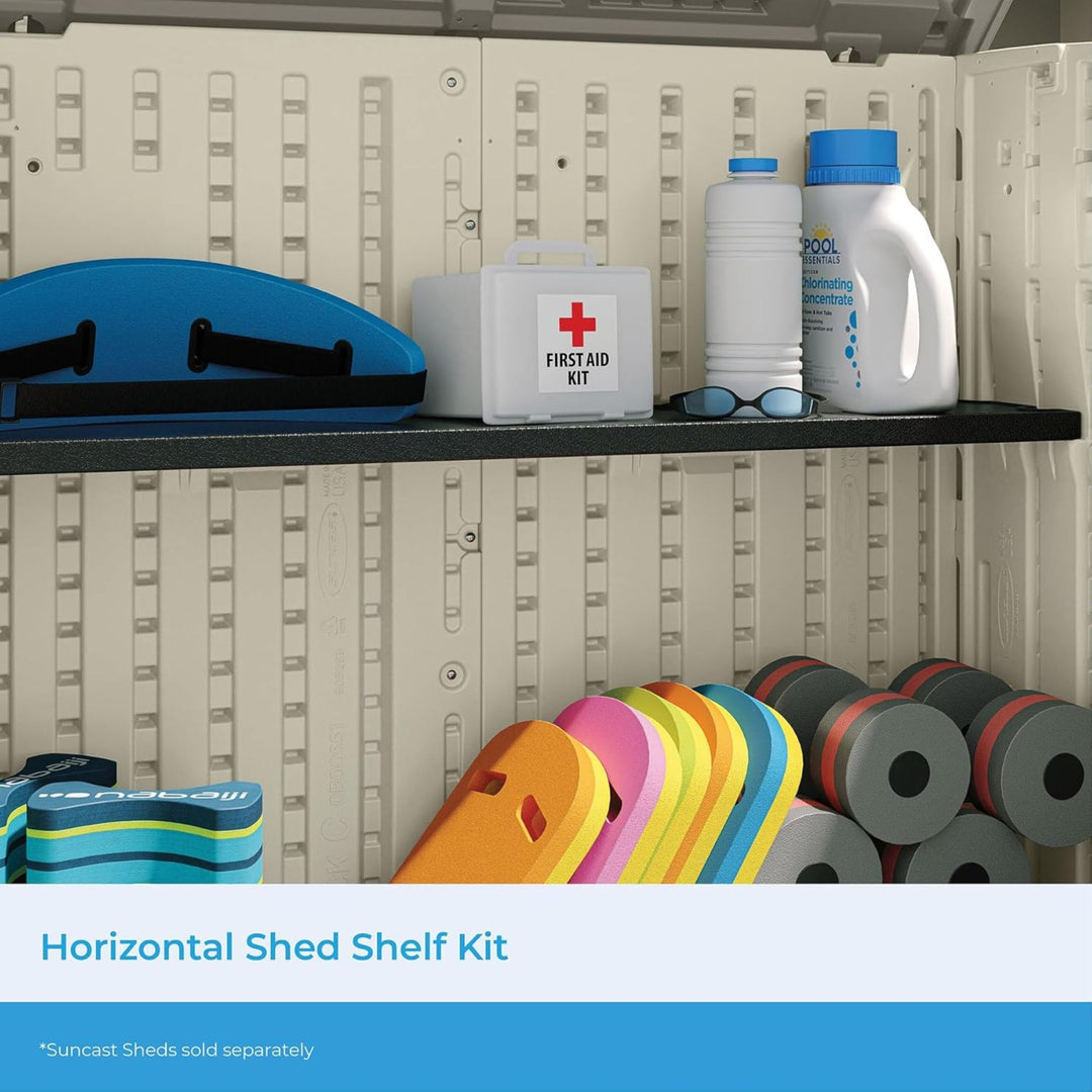 Suncast Horizontal Shed Shelf Kit Space Saving Wall Mount Outdoor Storage, Black