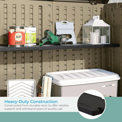 Suncast 6 Pack Horizontal Shed Shelf Space Saving Wall Outdoor Storage, Black