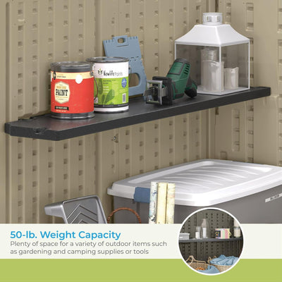 Suncast 2 Pack Horizontal Shed Shelf Space Saving Wall Outdoor Storage, Black