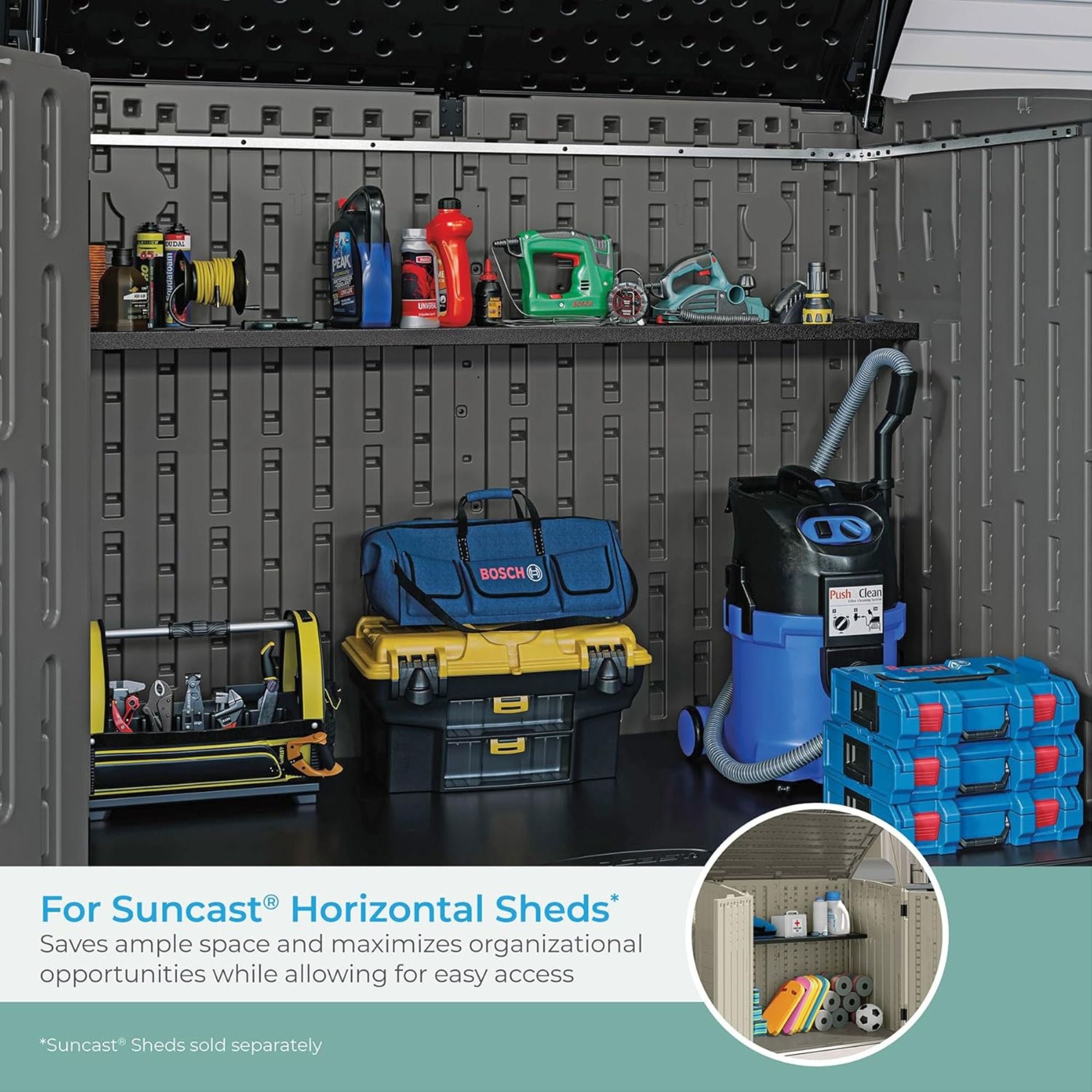 Suncast 3 Pack Horizontal/XL Vertical Shed Shelf Kit Wall Outdoor Storage, Black