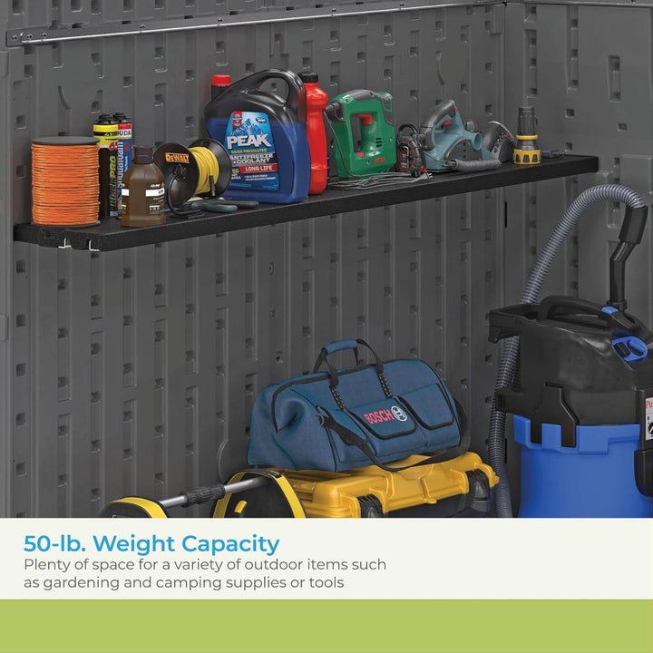 Suncast Horizontal/XL Vertical Shed Shelf Kit Wall Mount Outdoor Storage, Black