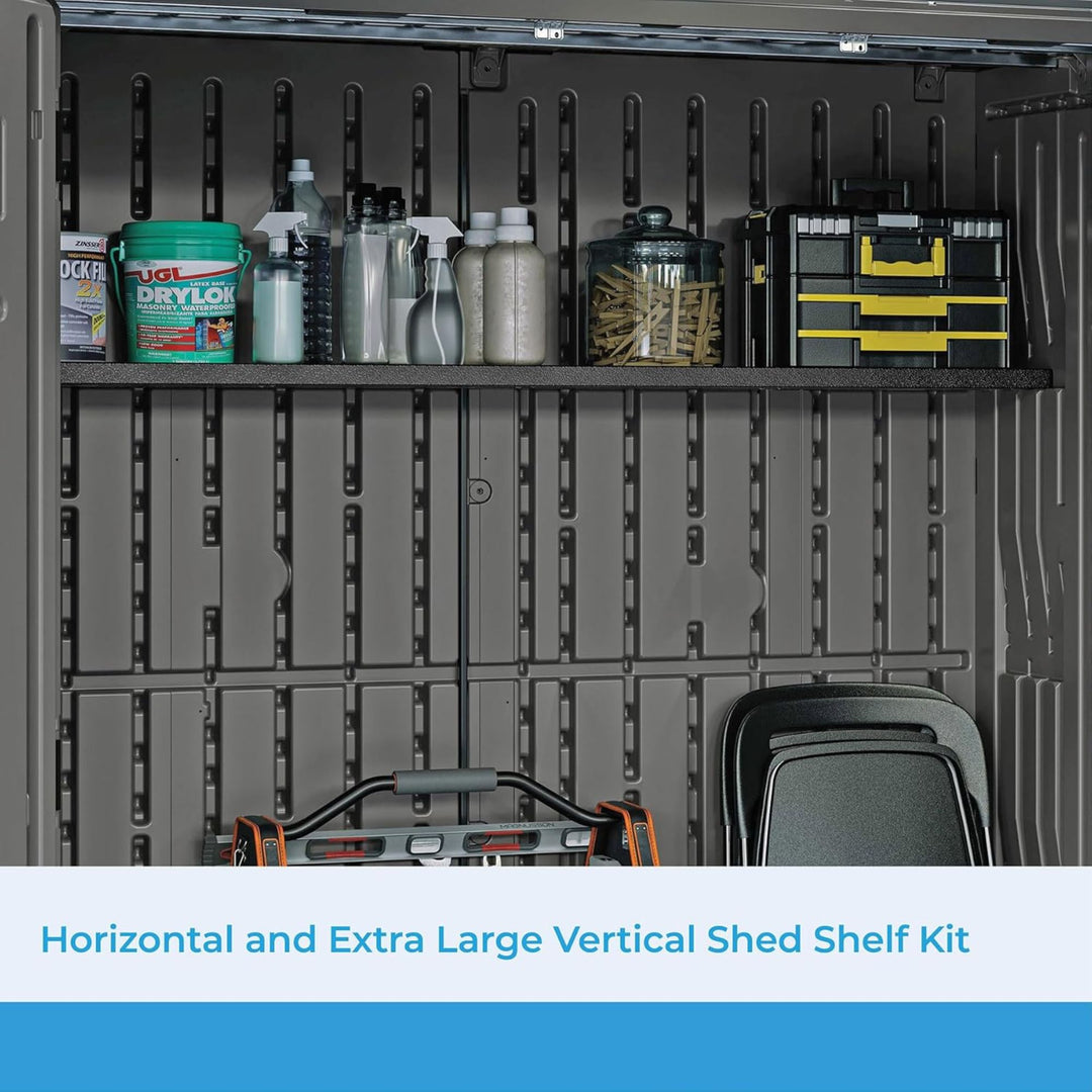 Suncast Horizontal/XL Vertical Shed Shelf Kit Wall Mount Outdoor Storage, Black