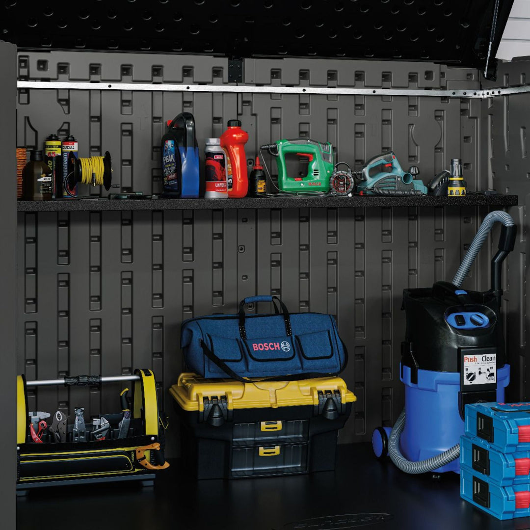 Suncast 6 Pack Horizontal/XL Vertical Shed Shelf Kit Wall Outdoor Storage, Black - VMInnovations