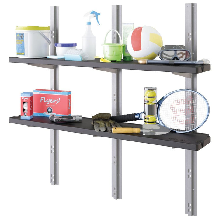 Suncast Vertical Shed 2 Shelf Kit Space Saving Wall Mount Outdoor Storage, Black