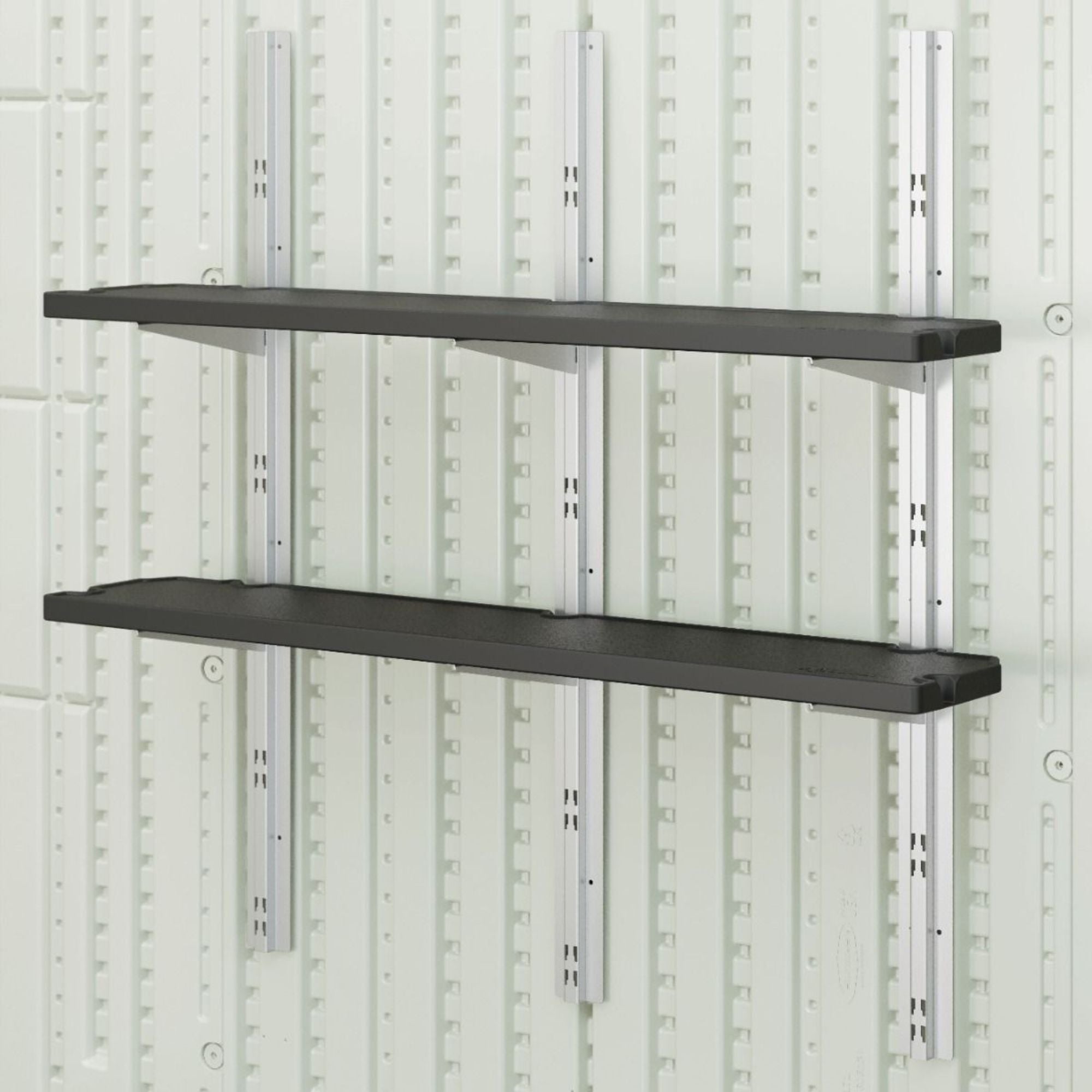 Suncast Vertical Shed 6 Shelf Kit Space Saving Wall Mount Outdoor Storage, Black