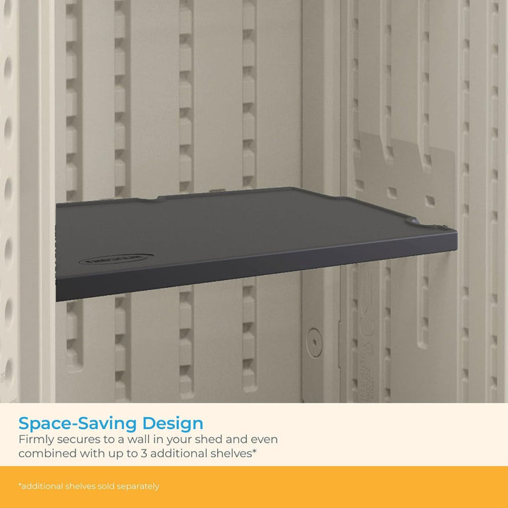 Suncast Vertical Shed Shelf Kit Space Saving Wall Mount Outdoor Storage, Black