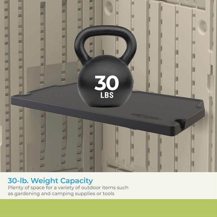 Suncast 6 Pack Vertical Shed Shelf Space Saving Wall Mount Outdoor Storage Black