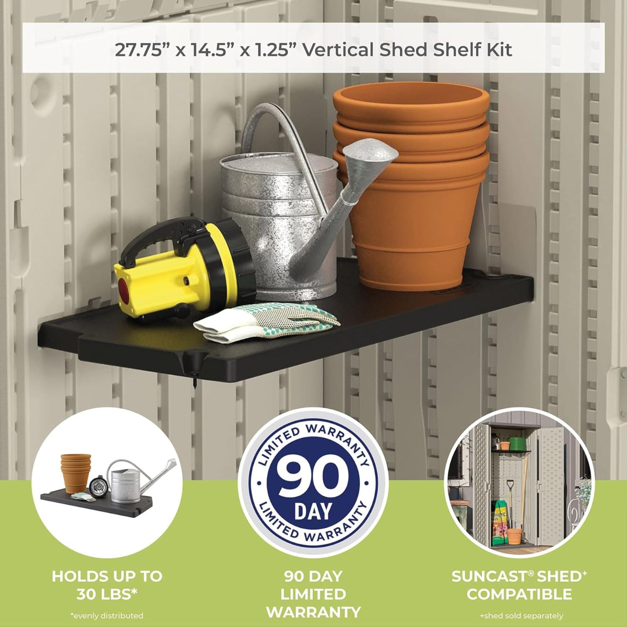 Suncast 2 Pack Vertical Shed Shelf Space Saving Wall Mount Outdoor Storage Black