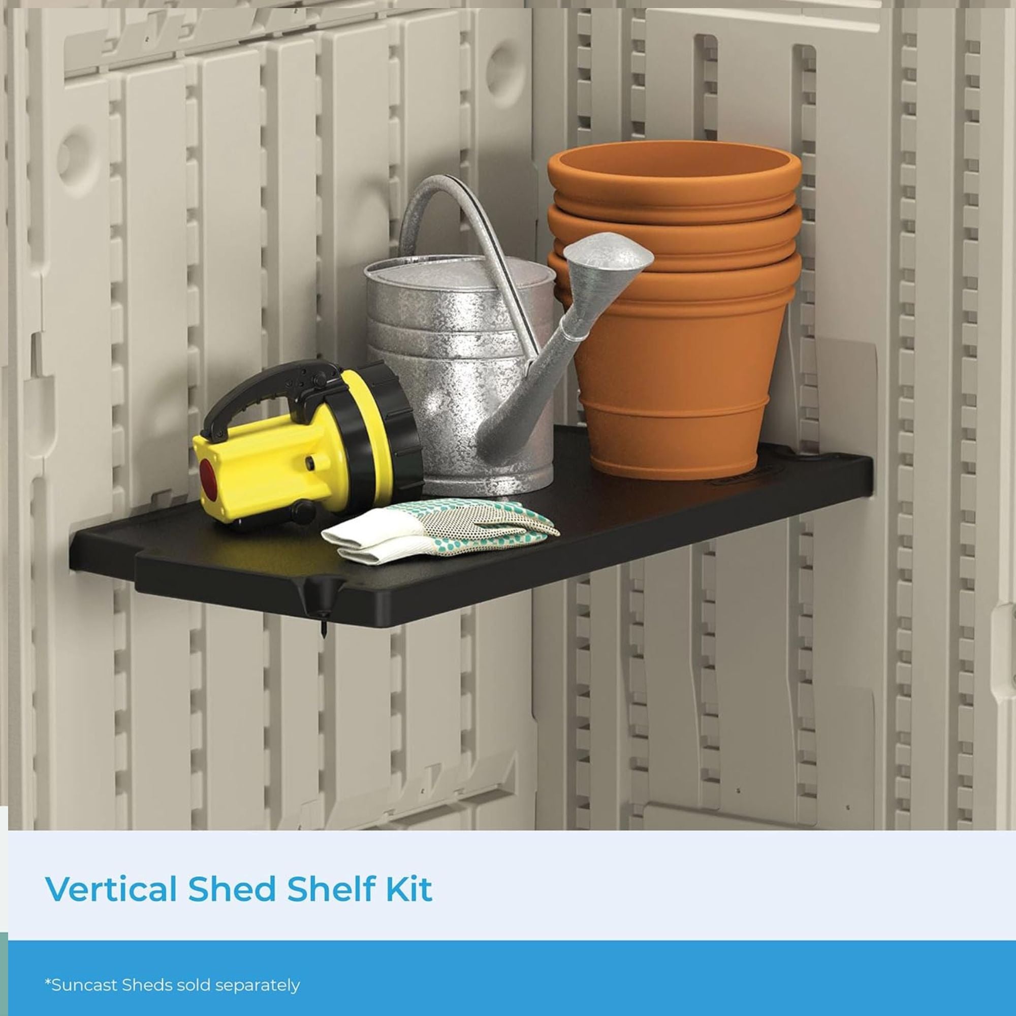 Suncast 6 Pack Vertical Shed Shelf Space Saving Wall Mount Outdoor Storage Black